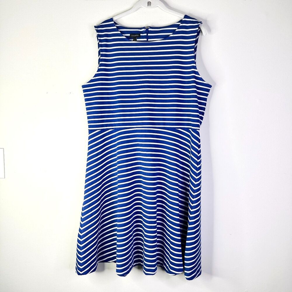 TALBOTS Dress Women XL Royal Blue White Edie Striped Knit Sleeveless Preppy NWOT